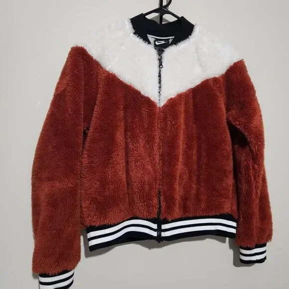 Nike Sportswear Women Fleece Bomber Jacket Size Medium super Soft Warm  B5 - Picture 2 of 15